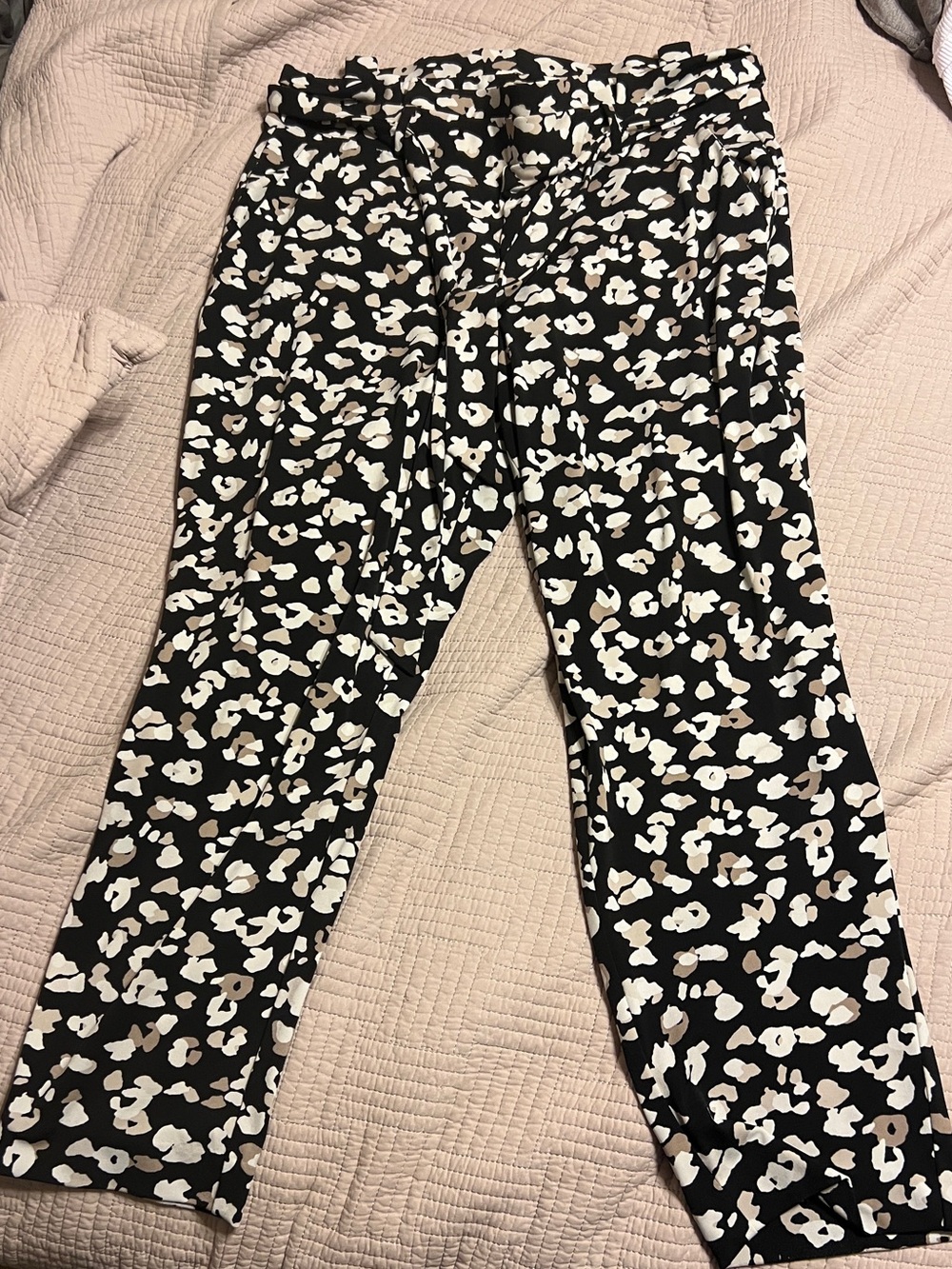 Black Leopard-Print Paperbag Waist Straight Leg Pants large short